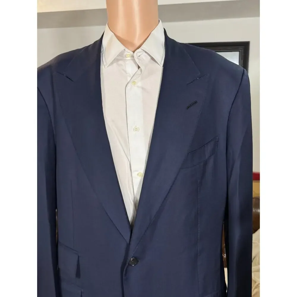 Tom Ford Navy Blue Wool 2Pc Suit Peak Lapel Windsor 56L 46L 38x30 Trousers